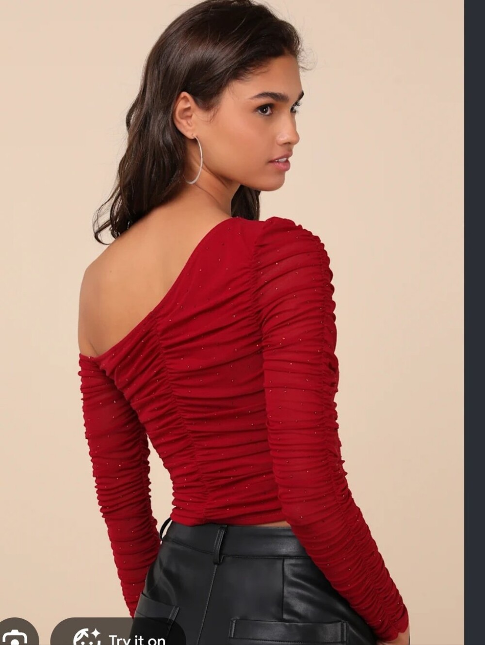 Lulus One-Shoulder Ruched Red Rhinestone Gem Top - Picture 10 of 10